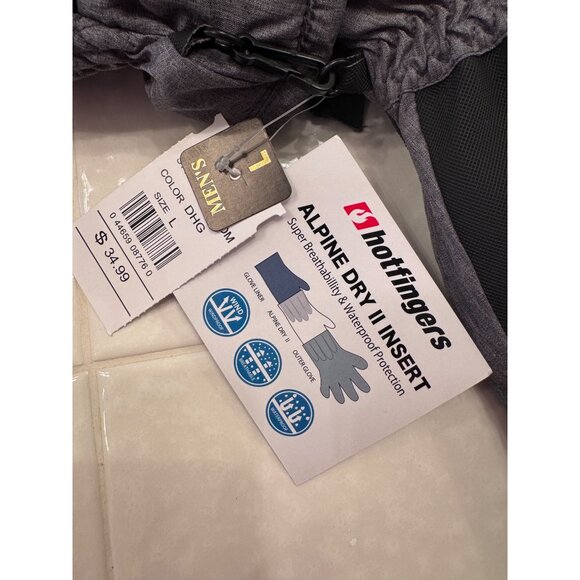 Hot fingers Alpine Carver Size Large Mens NWT Gray Black Waterproof Grip - Picture 7 of 7